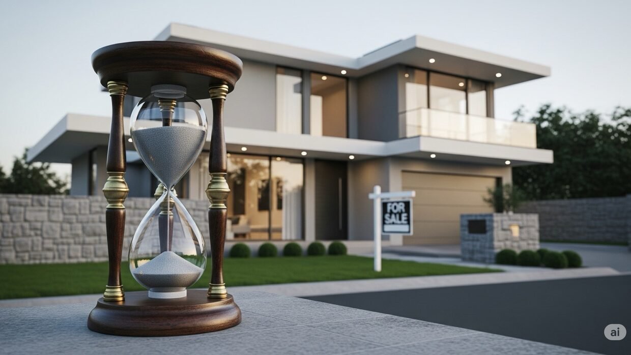 Reloj de arena que simboliza cuánto tarda en venderse una casa